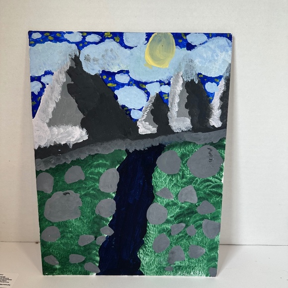 Hand-painted night-sky mountain gouache painting - Picture 1 of 1